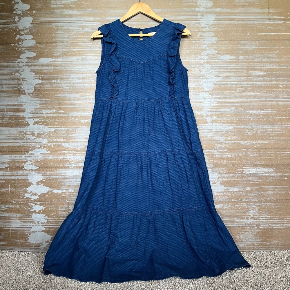Madewell Navy Blue Sleeveless Tiered Ruffle Maxi Dress